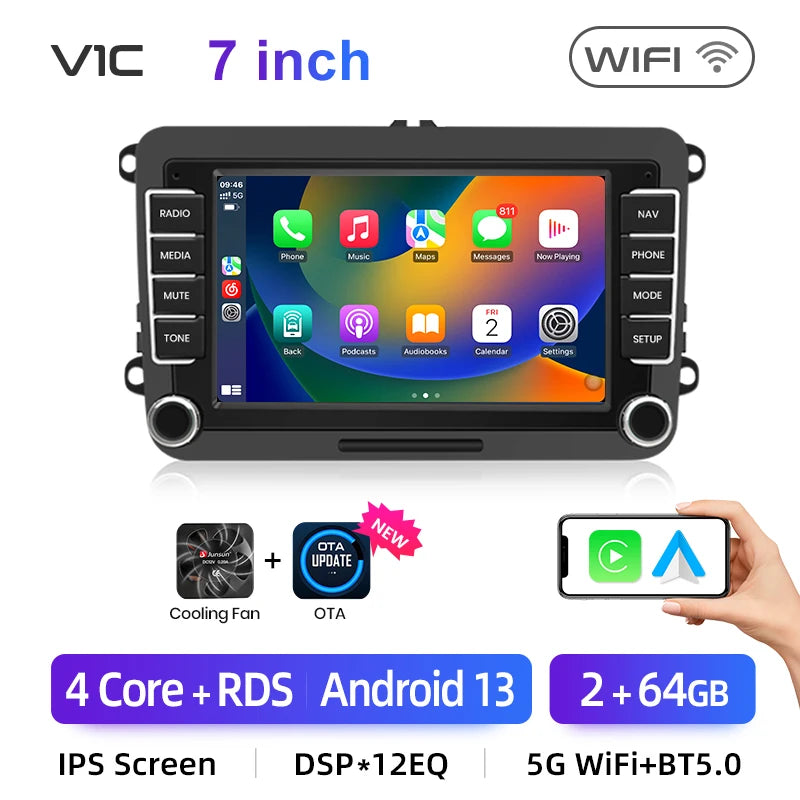Junsun 2Din Wireless CarPlay for Apple Android Auto Car Radio Multimedia Player For VW Volkswagen Skoda Octavia PASSAT B6 GOLF