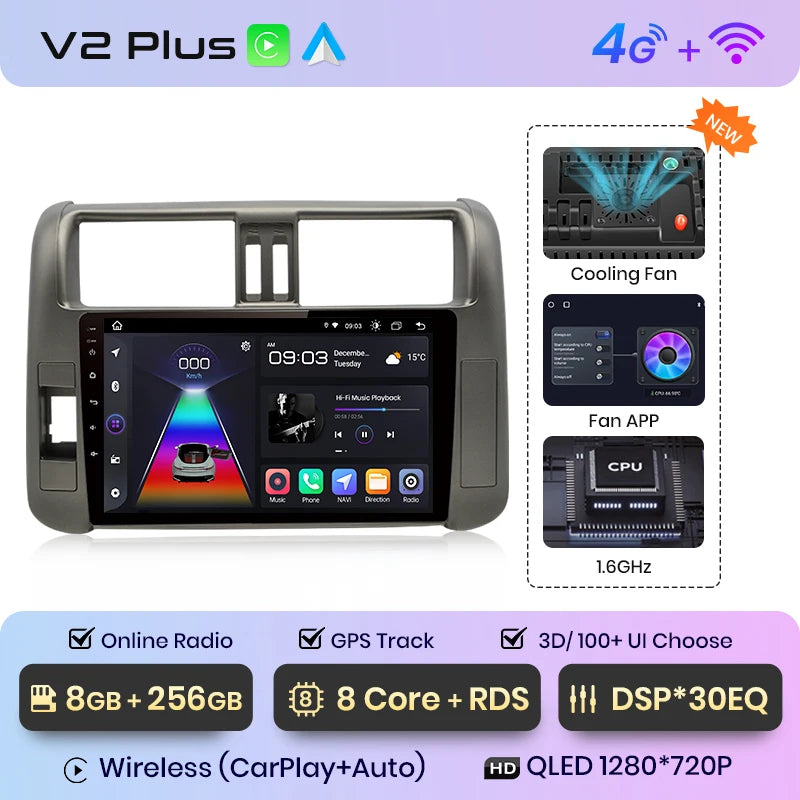 Junsun V1pro AI Voice Car Radio Android Auto Multimedia For Toyota Land Cruiser Prado 150 2009-2013 4G Carplay 2din autoradio