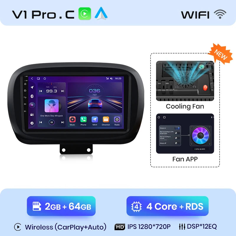 Junsun V1 Plus Car Radio For Fiat 500X 2014 - 2020 wireless CarPlay Android Auto car intelligent systems No 2 din 2din DVD