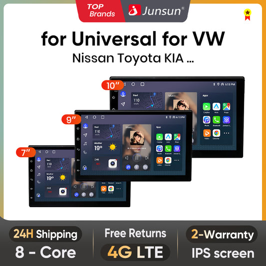 Junsun 7" 9" 10.1" Uniwersalne Radio CarPlay Android Auto dla VW Volkswagen Fiat Renault Nissan Hyundai 4G Car Multimedia autoradio