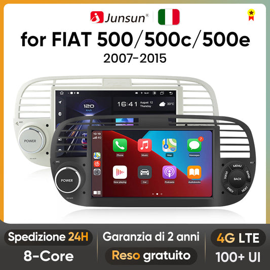 Junsun AI voice 4G LTE bezprzewodowy CarPlay Android Auto Radio do FIAT 500 Abarth 2007-2015 Inteligentny system multimedialny Odtwarzacz stereo RDS BT 2 din autoradio GPS Navi ekran