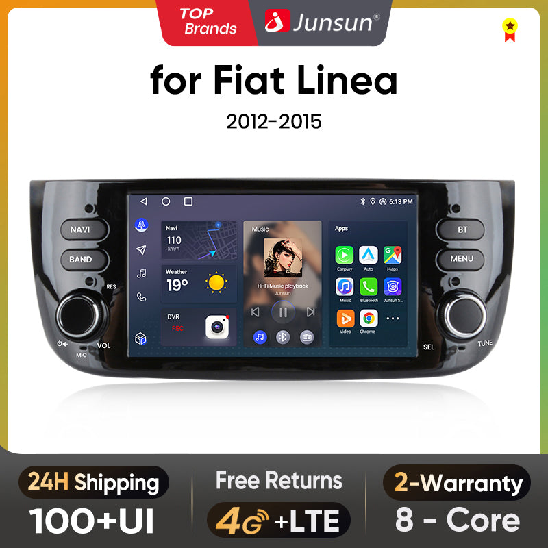 Junsun AI voice 4G LTE bezprzewodowy CarPlay Android Auto Radio do Fiata/Linei/Punto Evo 2012-2015 Inteligentny system multimedialny Odtwarzacz stereo RDS BT 2 din autoradio GPS Navi ekran