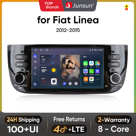 Junsun AI voice 4G LTE bezprzewodowy CarPlay Android Auto Radio do Fiata/Linei/Punto Evo 2012-2015 Inteligentny system multimedialny Odtwarzacz stereo RDS BT 2 din autoradio GPS Navi ekran