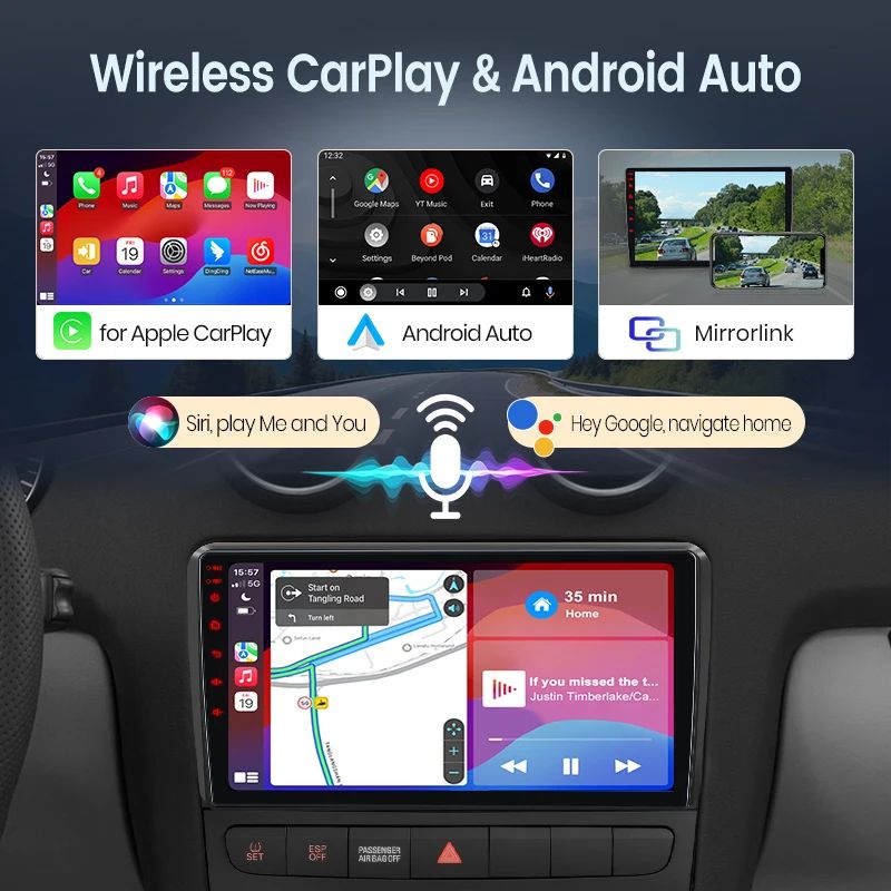 Junsun AI voice 4G LTE bezprzewodowy CarPlay Android Auto Radio dla Audi A3 8P 2003 2004 2005 2006 2007 - 2011 S3 RS3 Sportback Inteligentny system multimedialny Odbiornik stereo RDS BT 2 din autoradio GPS Navi ekran