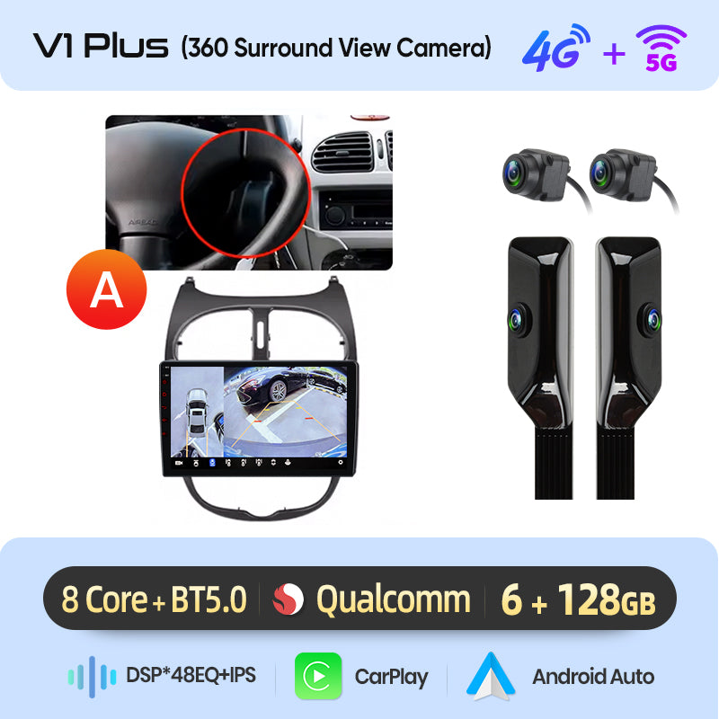 Junsun AI voice 4G LTE wireless CarPlay Android Auto Radio For Peugeot 206 206CC 206SW 2001-2008 Car Intelligent Systems Multimedia player Stereo RDS BT 2 din autoradio GPS Navi screen