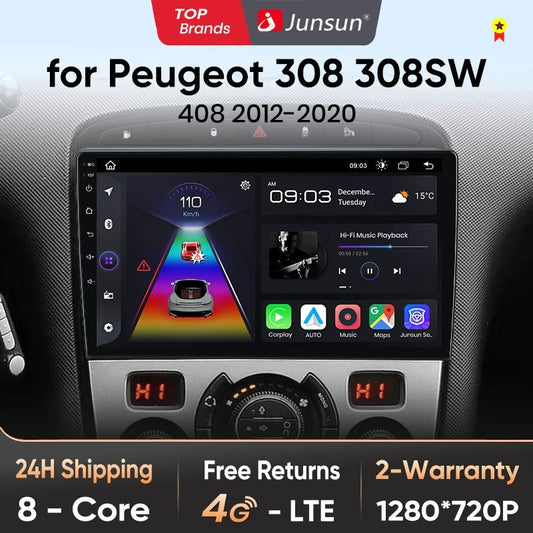 Junsun AI voice 4G LTE wireless CarPlay Android Auto Radio For Peugeot 308 308SW 408 2012 - 2020 Car Intelligent Systems Multimedia player Stereo RDS BT 2 din autoradio GPS Navi screen