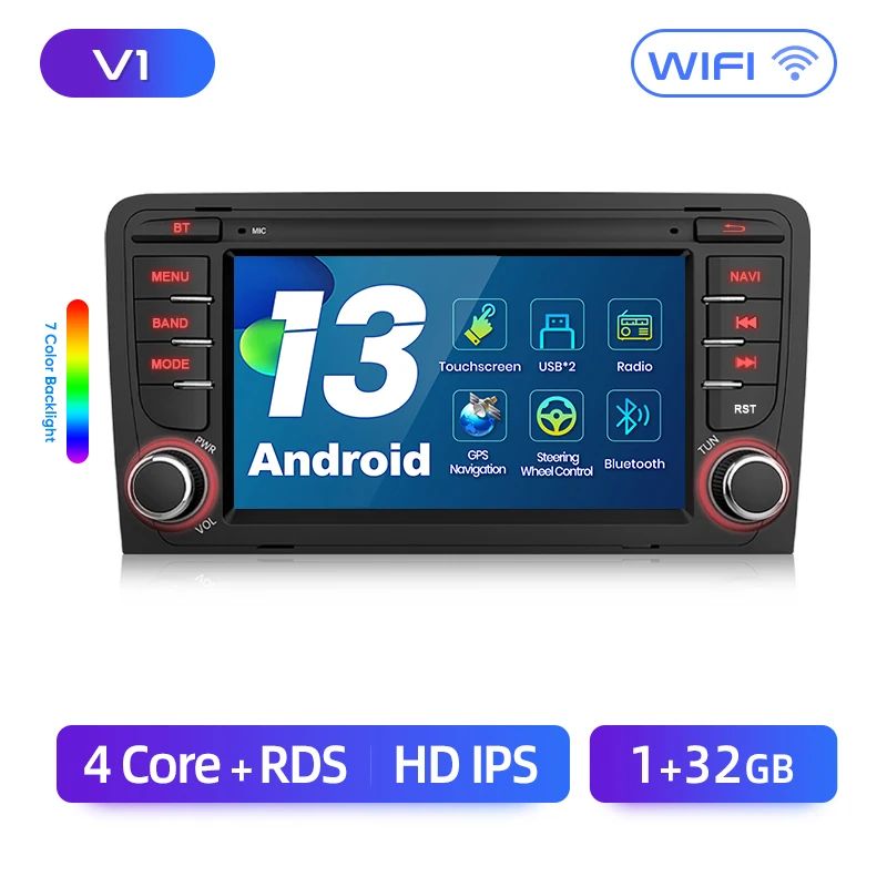 Junsun AI voice 4G LTE bezprzewodowy CarPlay Android Auto Radio dla Audi A3 8P 2003 2004 2005 2006 2007 - 2011 S3 RS3 Sportback Inteligentny system multimedialny Odbiornik stereo RDS BT 2 din autoradio GPS Navi ekran