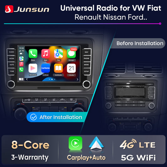Junsun Wireless CarPlay Car Radio For VW Volkswagen Skoda Octavia Golf 5 6 Touran Passat B6 Polo Jetta Android Multimedia
