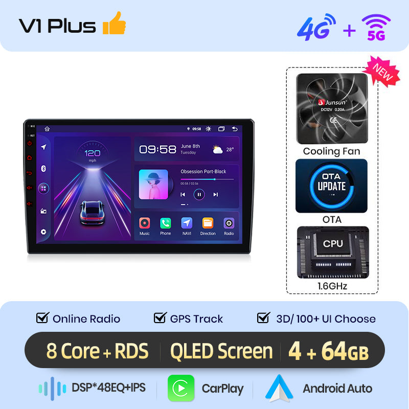 Junsun AI voice 4G LTE wireless CarPlay Android Auto Radio For SUZUKI Splash Ritz 2004-2010 Opel Agila 2008-2012 Car Intelligent Systems Multimedia player Stereo RDS BT 2 din autoradio GPS Navi screen