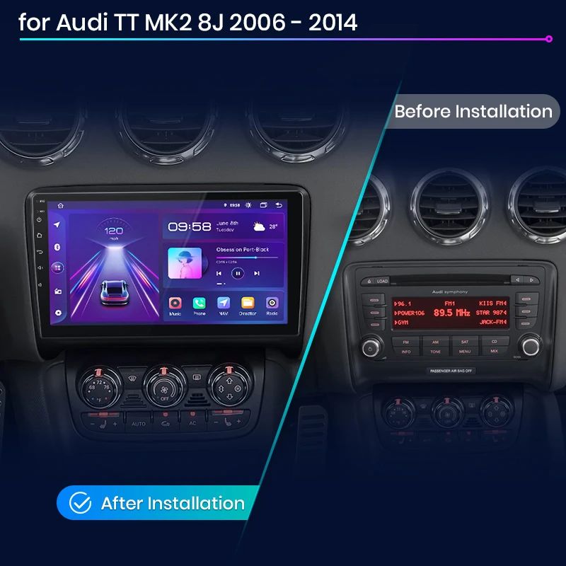 Junsun AI voice 4G LTE wireless CarPlay Android Auto Radio For Audi TT MK2 8J 2006 2007 2008 2009 2010 2011 2012 2013 2014 Car Intelligent Systems Multimedia player Stereo RDS BT 2 din autoradio GPS Navi screen